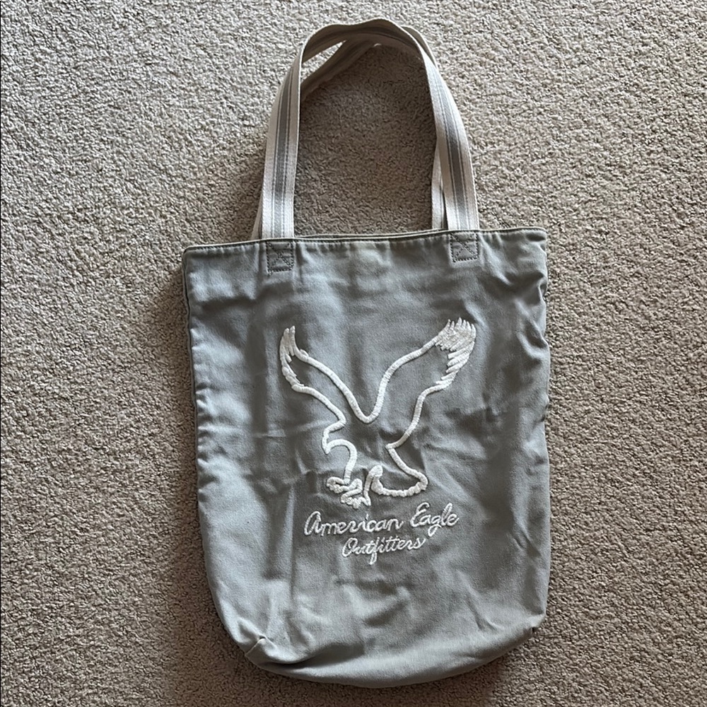 American Eagle Outfitters Gray Canvas Tote with White Eagle Logo